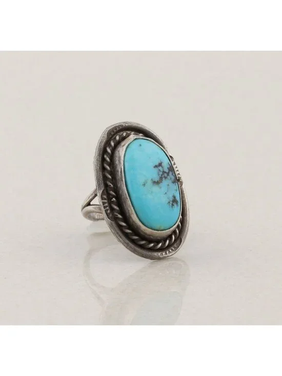Sterling Silver Natural Turquoise Ring Size 4 1/4 Teen, Pinky - Picture 6 of 6